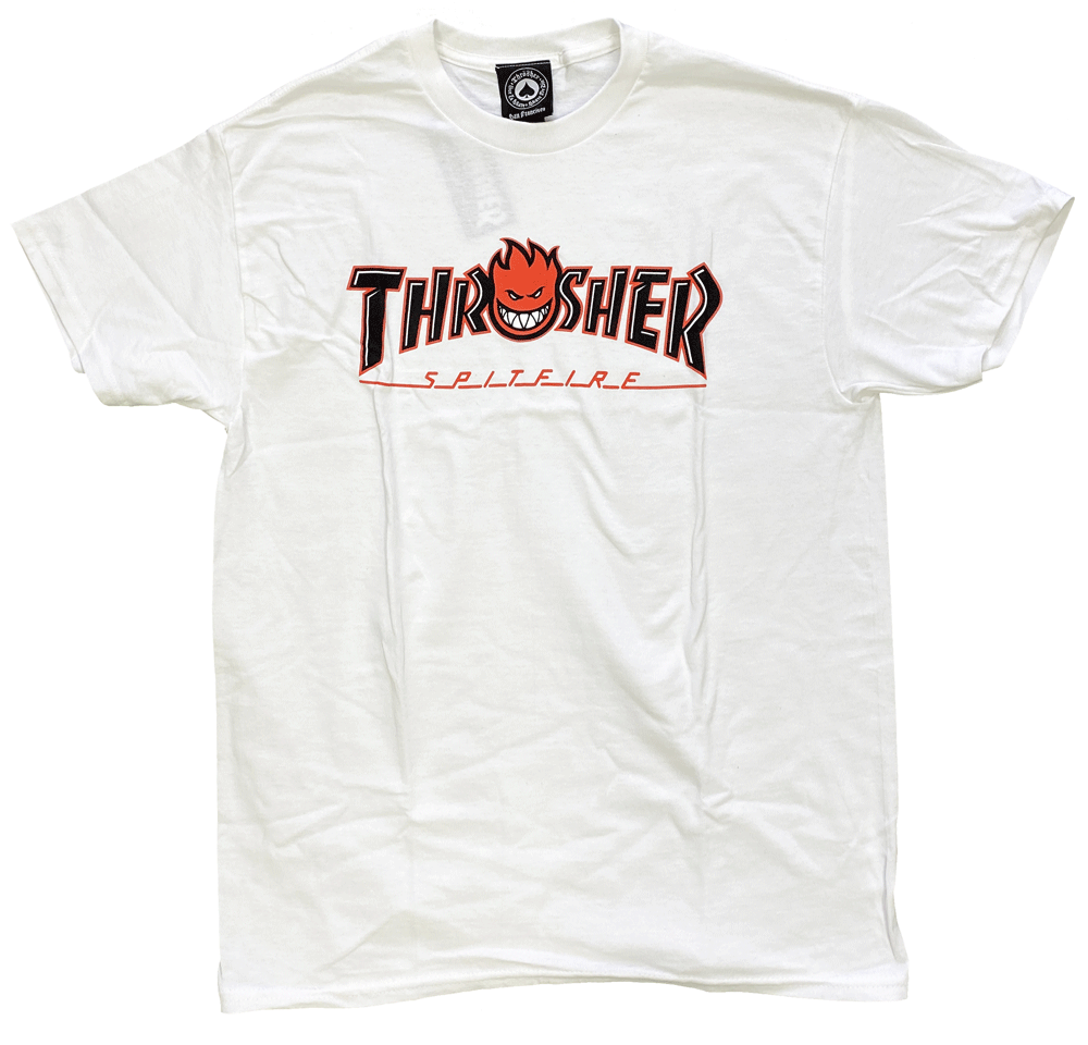 THRASHER MAGAZINE x SPITFIRE・スラッシャー・スピットファイアー・コラボ・BIG HEAD・ホワイト・Tシャツ・正規品
